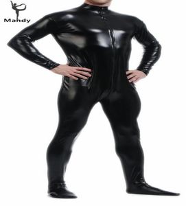 Wholeadult Black Latex Shiny Turtleneck lange mouw metallic mannen catsuit dames skintight unitard lycra bodysuit zentai met3357710