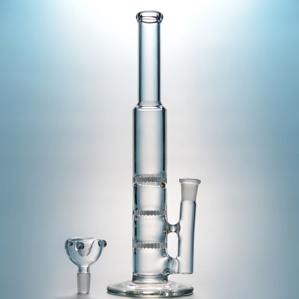 Wholeale Three-layer Beecomb Hookahs Straight Glass 14.5mm Female Joint Style Perc Bongs Tubería de agua con recipiente de vidrio o cuarzo Banger Oil Dab Rigs Hookah 10xx