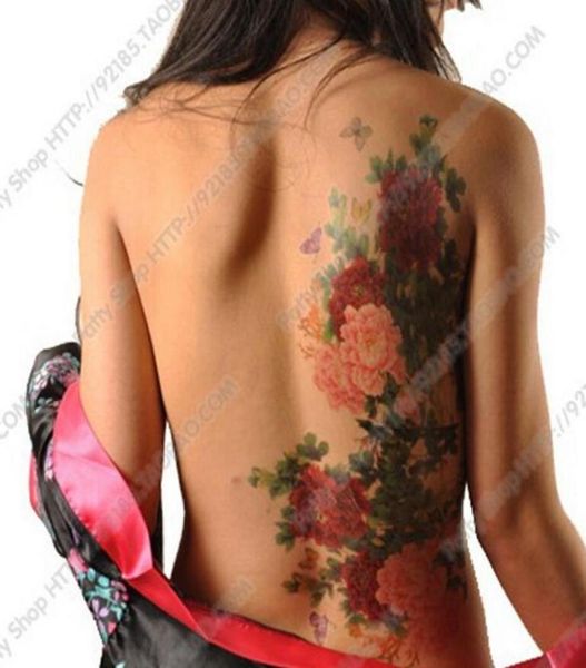 WholeBig taille pivoine fleurs Phoenix papillon dos imperméable grand autocollant de tatouage temporaire pour l'art corporel 10 types de styles1197711