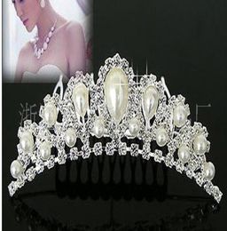 WholeElegant Imitatie Parel Strass inlay Bruids Kroon Tiara Bruiloft Bruid Haar Sieraden Kam 2015 2475772