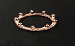 Ensemble d'anneau de couronne en or rose 18K Boîte d'origine pour 925 Silver CZ Diamond Women Anglers de mariage8041818