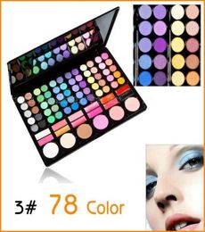 Hele fashion cosmetics multifunction 78 kleuren 3 oogschaduw llip gloss blush make -up pallet kit oogschaduw sets8159443