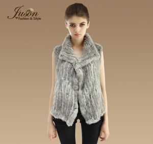 Vraie de lapin en tricot entier gilet de fourrure naturelle femelle de lapin irrégulier gilet véritable hiver chaud lapin de lapin