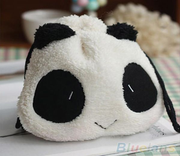 WholeFluffy Panda Face Monedero Bolsa Cartera Maquillaje Cosmético Bolsa de almacenamiento con cordón 35DN2231820