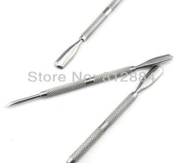Whole High -kwaliteit roestvrij staal 2 -weg 145cm cuticle duwer nagel duw lepel remover manicure pedicure nail art tool t3244698424