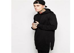 Wholenew Arrival Fashion Men39s Long Black Sweat-shirts Feece avec une blindage latéral Hip Hop Streetwear Shirt7105702