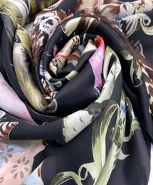 WholeNew marque foulards en soie de couleur noire taille 130CM130CM 100 matière en soie imprimer le motif d'oiseau ourlet à la main écharpe suqare 2124788