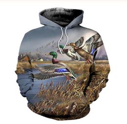 Wholenew Fashion Cool Sweatshirt Hoodies 3d Imprimé Mens Femmes Casual Hunting Duck Style Streetwear Vêtements K02101005134