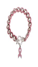 Wholenew Pink Ribbon Cáncer de mama Concienciamiento de la vigilia de la visera Bracelets brazaletes de la aleación rosa amor cinta chenille brazo1049116