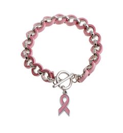 Wholenew Pink Ribbon Cáncer de mama Concienciamiento de la vigilia de la visera Bracelets brazaletes de la aleación rosa amor cinta chenille boving brace9059519