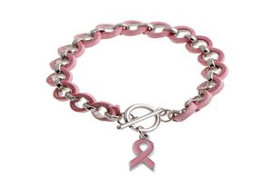 Wholenew roze lint borstkanker bewustwording wake vizier bedel armbanden armbanden pink legering love lint chenille geweven brace1339989