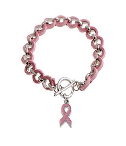 Wholenew ruban rose cancer du sein de conscience de sillage Visor Visor charme bracelets Bangles alliage rose Amour ruban chenille arc