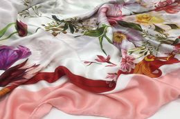 Wholenew style 100 soie matériel couleur rose imprimé floral carré foulards châle pour les femmes taille 130cm 130cm9434091