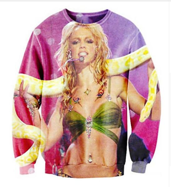 Toda la nueva moda para mujer y hombre Britney con serpiente divertida sudadera informal con estampado 3D QQ0346425742