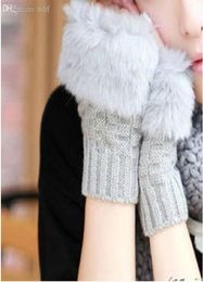 Wholepopular – gants d'hiver en fausse fourrure pour femmes, design de marque, tissage ed, tricotés, sans doigts, 15cm, 6 couleurs, mittens2631373