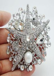Wholeromantic Fashion Style Crystal Clear White Rhinestone Starfish Broche Pin Decorated Marine2975285