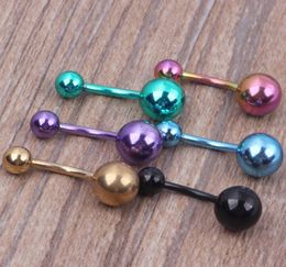 En gros 100 pcslot mélange 7 couleurs en acier inoxydable plaqué titane piercing bijoux nombril barre nombril ring2946668