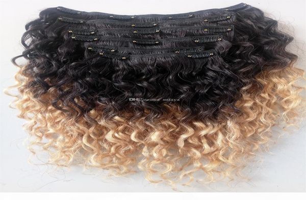 Wholes-extensiones de cabello humano brasileño Vrgin Remy, Clip en cabello rizado, estilo Natural, negro, 1b, Rubio, Color degradado, 8372763