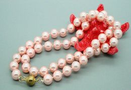 Collier de perle de coquille rose nouée à main 8 mm 63 cm bijoux de mode 2Lot8846719