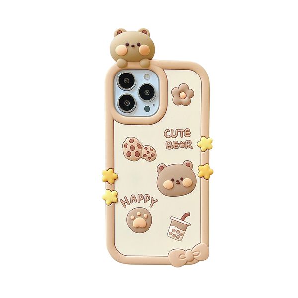 Venta al por mayor DHL 3D Bear Milky Tea Funda de silicona para teléfono para iPhone 14 Pro Max 11 12 13 Pro Max Cute Cartoon a prueba de golpes contraportada suave