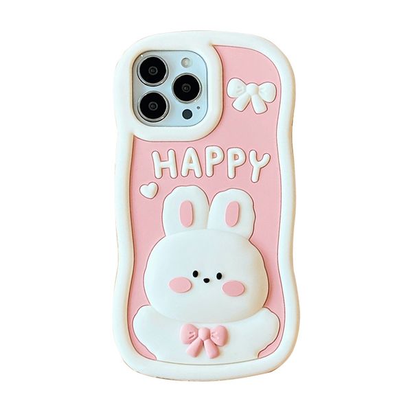 Vente en gros gratuit DHL 3D Cartoon Silicone Case Wave Edge Rabbit pour iPhone 14 Pro Max 11 12 13 Pro Max Retour Couverture Souple