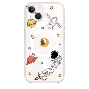groothandel gratis DHL Cartoom Outer Space Astronaut Print Transparante magnetische draadloze oplaadhoes voor iPhone 14 Plus 13 Pro 12 11 14 Pro max Cover