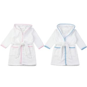 En gros 100% coton enfants robes de bain blanc éponge enfants peignoirs avec ceinture doux à capuche vêtements de nuit filles garçons peignoir 240228