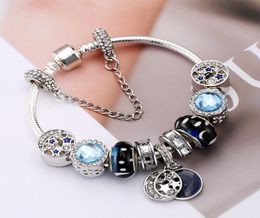 Bracelets de charme en gros bracelet Blue Sky Bracelet 925 Silver Bracelets rétro National Wind Star Glazeds Moon Bijoux DIY avec C6007351