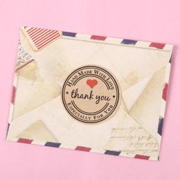 Groothandel 1 inch Kraft Round Paper Dank u zelfklevende sticker handgemaakt met liefde bakpakket sticker envelope afdichting label sticker