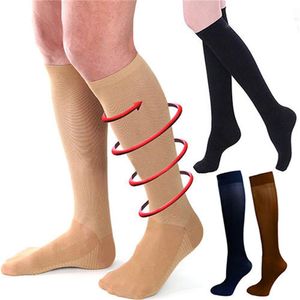 Vente en gros - 1 paire de chaussettes de compression antifatigue unisexe Vol Voyage anti-fatigue genou haut anti-fatigue bas magiques noir / blanc / nu