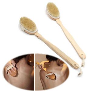 Vente en gros - 1 pcs Brosse de bain en bois à long manche Reach Back Body Shower Bristle SPA Scrubber Salle de bain 42 * 7.5cm S9 Dis20