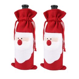 Groothandel-1 stuk rode wijn fles cover tassen Kerst diner tafel decoratie home party decors santa claus festival cadeau houder