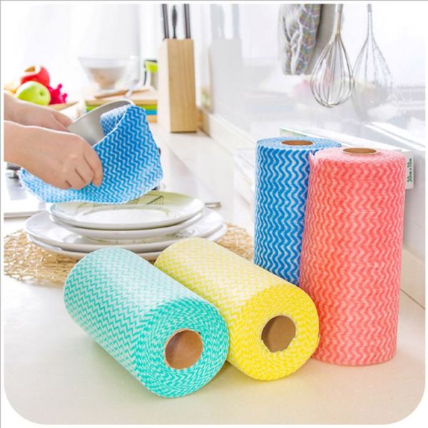 Vente en gros - 1 rouleau de cuisine tissus non tissés jetables laver les serviettes de tissu de nettoyage éco.