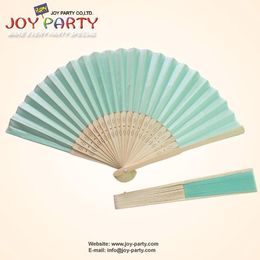 Groothandel - Gratis verzending 10 stks / partij 21cm lichtblauw / tiffany blauwe zijde hand fan, stoffen fan, Chinese ambachtelijke fan, bruiloft Party DIY gunst