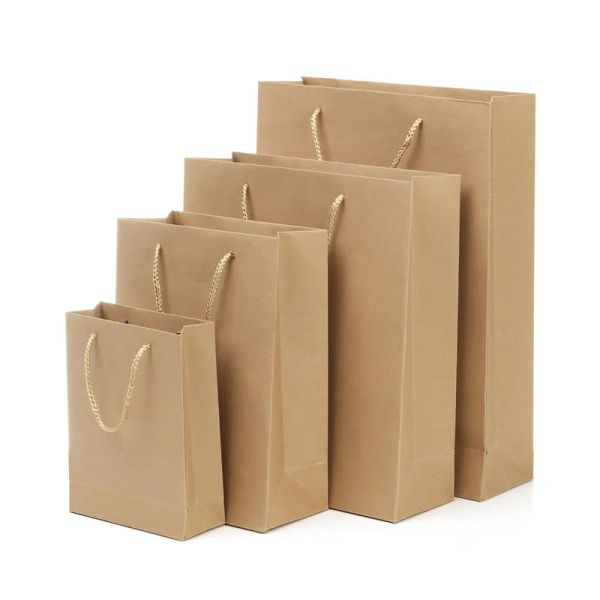 wholesale 10 tailles de sacs en papier kraft sac cadeau en papier avec poignée sac à provisions en papier brun en stock BJ