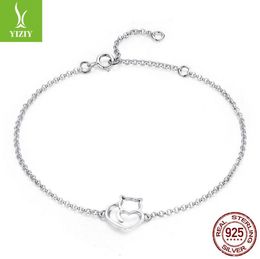 Gros-100% 925 Sterling Argent Chat Et Coeur Lien Chaîne Bracelets Bracelets pour Femmes Authentique Bijoux En Argent Cadeau SCB102