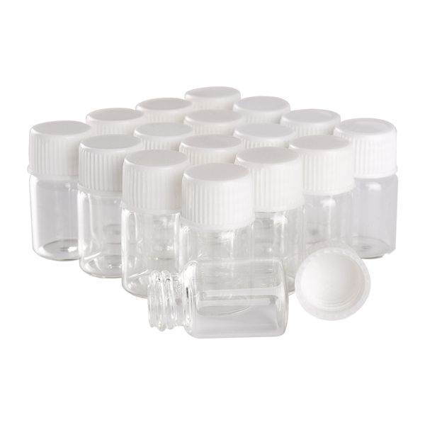 wholesale 100 pièces 2 ml 16 * 26 mm Bouteilles en verre vides avec bouchons en plastique blanc Mini bouteilles en verre Tiny Jars Vials