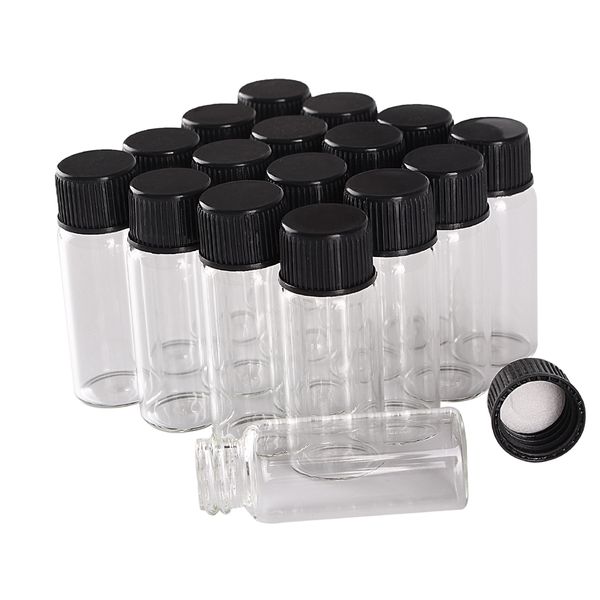 wholesale 100 pièces 4 ml 16 * 40 mm Bouteilles en verre avec bouchons en plastique noir Mini bouteilles en verre Tiny Jars Vials