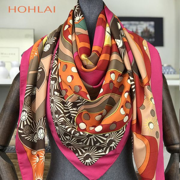 Sarga pañuelo de seda las mujeres del diseño de la bufanda Hijab Impreso Hot 130 * 130cm Plaza ScarvesSilk Moda 2018Female Bandana Wrap Señora regalo al por mayor-100%