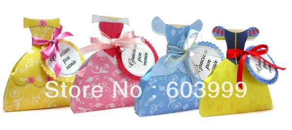 Envío al por mayor-libre, 100 x 4 diseño Princess Party Supplies Party Favors bags Princess Dress Boxes Gown Favor Boxes Treat Box caja de regalo