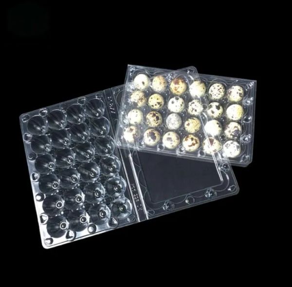 wholesale 1000 unids 24 hoyos Contenedor de huevos de codorniz Cajas de plástico Huevos transparentes Embalaje Caja de almacenamiento Bandeja Embalaje al por menor LL