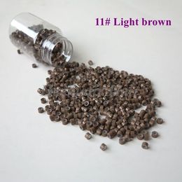 Aluminium siliconen gevoerde micro kralen voor i-tip haar en micro ring lus hair extensions groothandel 1000 stks / fles 5 * 3 * 3mm # 11 lichtbruin