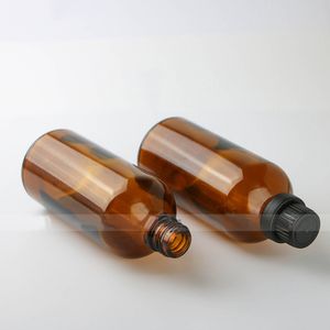 Bouteilles d'huile essentielle ambre de 100ml, bouteilles en verre rechargeables, 420 pièces/carton avec bouchon à vis noir, pour emballage de cosmétiques, vente en gros