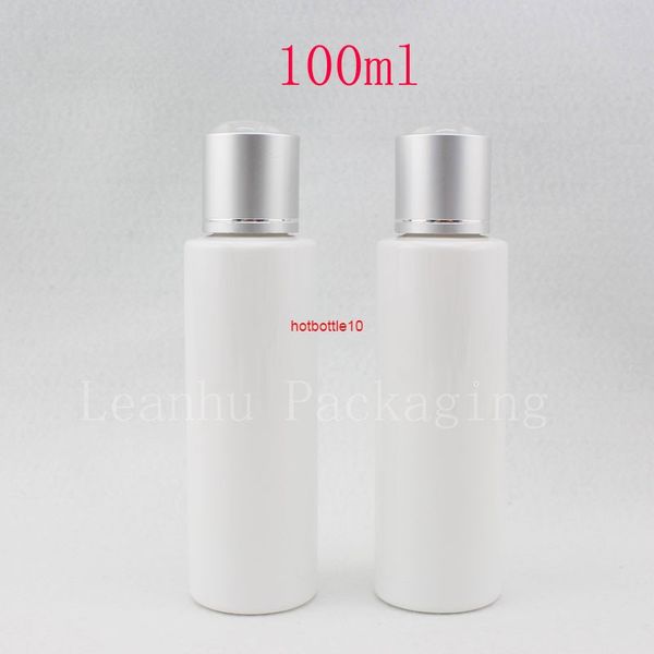 wholesale Botellas de plástico cosméticas PET vacías redondas blancas de 100 ml con tapa de aluminio 100 g envase de crema de loción de lujo envío de botellas