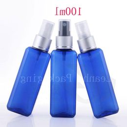 En gros 100 ml X 50 bouteilles de parfum de pulvérisation de brume de luxe bleues carrées pour l'emballage de cosmétiques, pulvérisateur de récipient en plastique 100cc Ttlfl