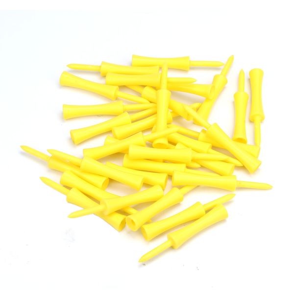 Venta al por mayor- 100PC / SET 78mm Yellow Golf Ball Tees Deportes al aire libre Golfista Herramienta de ayuda Plastic Golf Tees 2017 Cojín Top Golf Equipment