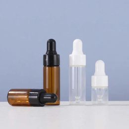 wholesale 100pcs 3 ml 5 ml compte-gouttes en verre transparent emballage bouteille échantillon conteneur 1 ml 2 ml mini ambre huile essentielle parfum minuscule portable LL