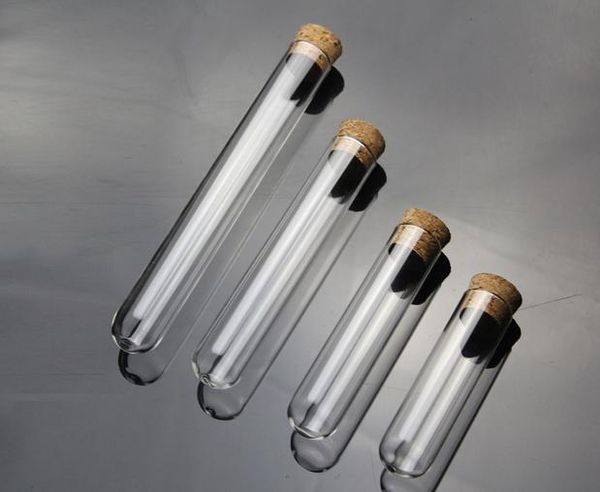 Vente en gros - 100pcs tube à essai en verre clair 12 * 75mm avec fond rond en liège toutes les tailles disponibles livraison gratuite