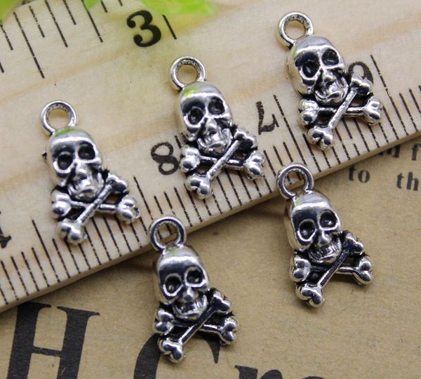 Venta al por mayor, 100 Uds., dijes de aleación de calavera fantasma, colgante Retro, fabricación de joyería DIY, llavero, colgante de plata antigua para pulsera, pendientes, 13x8mm