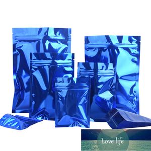 Venta al por mayor 100 piezas de papel de aluminio azul brillante Zip-lock Bolsa de embalaje Polvo Líquido Joyería Cápsula Calcetines Muñecas Bragas Paquete Bolsillos Precio de fábrica diseño experto